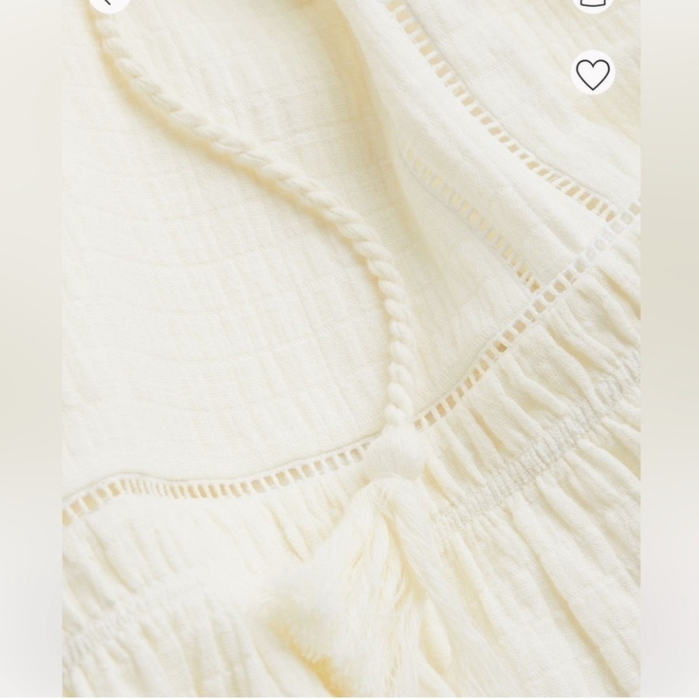 H&M Short Kaftan Dress Ivory Cotton Textured Dress Sz XS Loose Fit - Picture 5 of 10